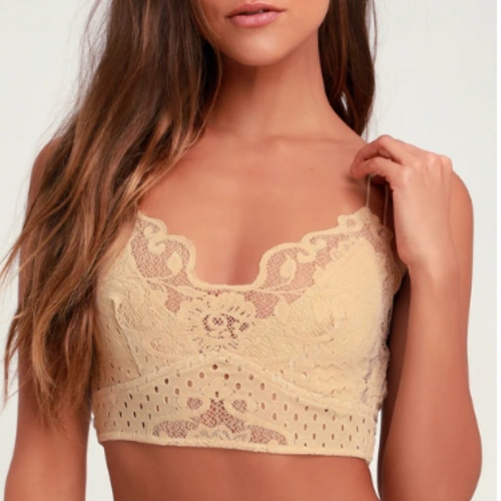 Free People Cream Velvet Lace Bralette
